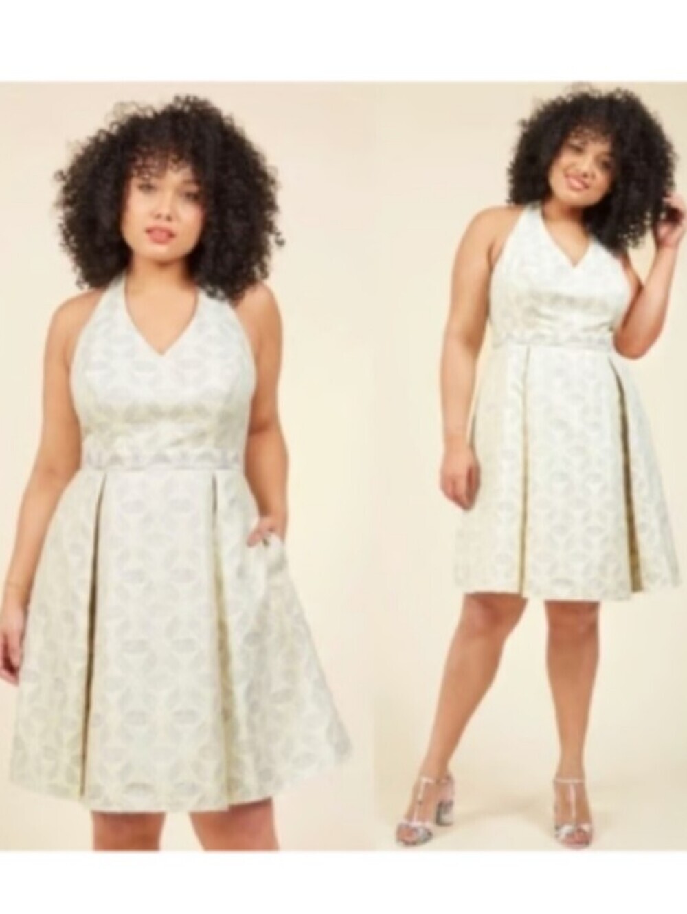 ModCloth NWOT Renewed Resplendence Jacquard A-line‎ Halter Mini Dress Ivory - 2X